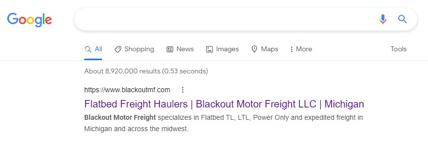 Google Search Result - Blackout Motor Freight LLC