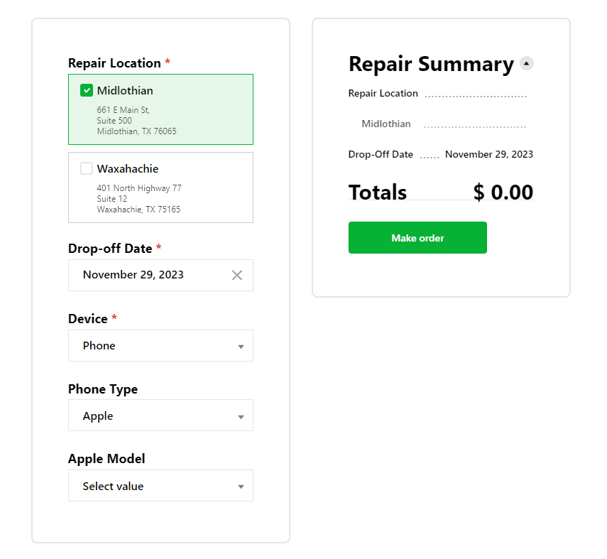 Tech Repair Shop Website's Repair Calculator for WordPress